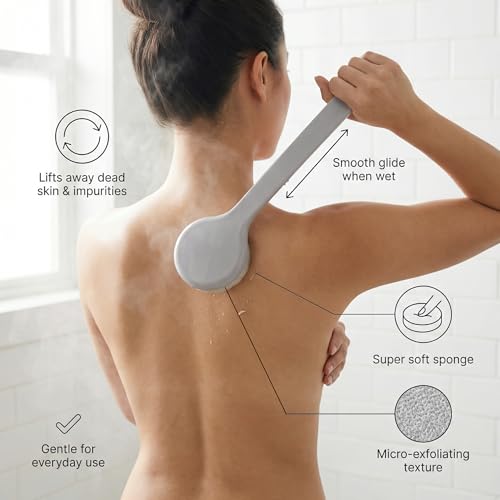 Back Scrubber for Shower Women Men, 2-Piece Exfoliating Bath Brush Set with Long Handle – Body Scrubber for Back, Dead Skin Remover