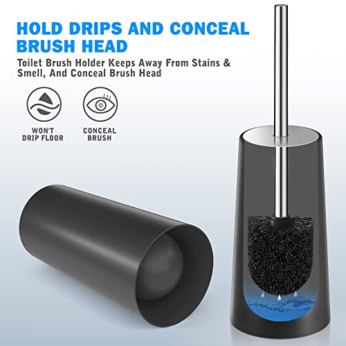 Toilet Brush and Holder, 2 Pack Toilet Brush with 304 Stainless Steel Long Handle, Toilet Bowl Brush for Bathroom Toilet-Ergonomic, Elegant,Durable (Black) - color: Black