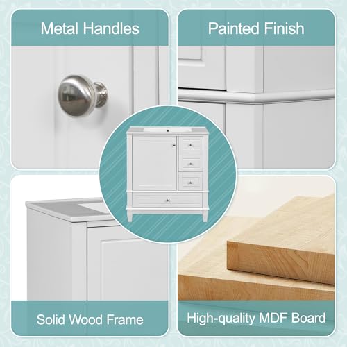 Linique 30" Modern Bathroom Vanity with Sink Combo Set, Solid Wood Frame Bathroom Storage Cabinet with 3 Drawers, Soft Closing Cabinet Door with Organizer, White - color: White, size: 30"/ Door with Organizer
