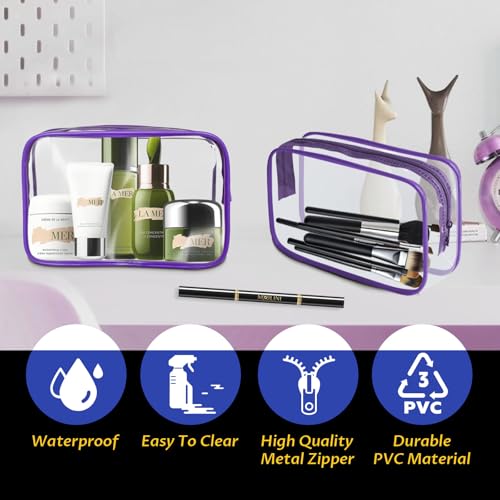 YedsIntu 16 Pieces Clear Makeup Bag PVC Zippered Clear Toiletry Carry Pouch Portable Cosmetics Bag Waterproof Makeup Bag Vinyl Plastic Organizer Case for Travel Vacation Bathroom (Purple-M) - color: Purple-M
