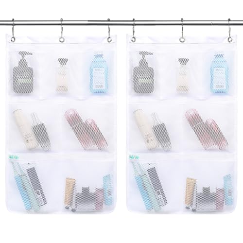 GYEUKHAM Mesh Shower Caddy Hanging Organizer with 7 Pockets and Hooks, Portable Quick Dry Bathroom Storage for College Dorm, Cruise, RV, Gym, Travel Toiletry Bag, White, 2 Pack - color: Regular-White-2 Pack