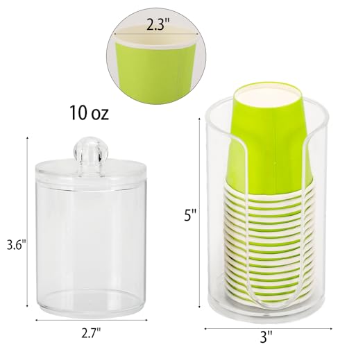 LoveBB 3oz-5oz Bathroom Cup Dispenser with 10oz Qtip Holder Dispenser, Small Disposable Paper Cup Holder Bathroom Accessories for Rinsing/Mouthwash Cups, Clear - color: 2 Holder Set-Clear