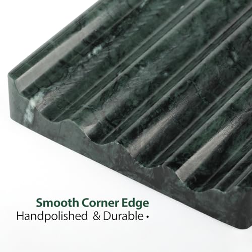 2PCS Koville Indian Natural Green Marble Soap Dish for Shower, Stone Soap Tray for Bathroom, Marble Bar Soap Holder for Sink, Stripe Grooves Soap Saver Sponge Holder - color: Verde Alpi