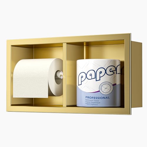 Neodrain Dual Roll Recessed Toilet Paper Holder - 304 Stainless Steel, Hidden in-Wall Design, Simple Loading and Unloading, Space-Saving for Modern Bathrooms（Gold - color: Gold