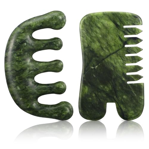 BBTO 2 Pcs Jade Comb for Scalp Massage Gua sha Comb for Head Body spa Hair Multifunctional Handheld Massage Tools (Classic, Natural) - style: Classic, Natural