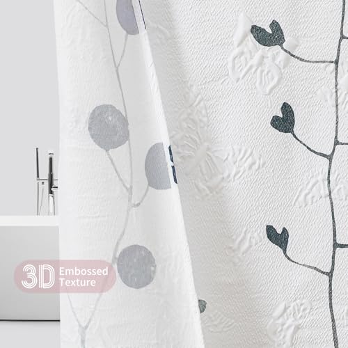 QiyI Watercolor Floral Shower Curtain, 3D Embossed Butterflies Pink Blue Bathroom Curtain, Minimalist Farmhouse White Bath Curtain, Waterproof Fabric Flower Shower Curtain Set with Hooks, 72x72 - color: Blue Branches, size: 72"W x 72"L (Pack of 1)