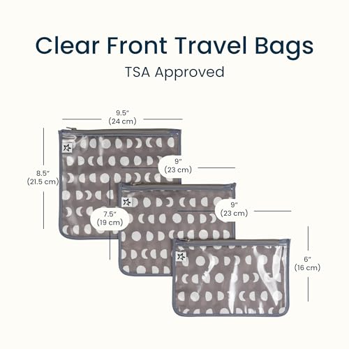 Tiny Twinkle Diaper Bag Organizing Pouches|3 Pack Mess-Proof Clear Front Travel Organizer Bags&TSA Approved Toiletry Bag Set for Baby and Mom Essentials - color: Luna