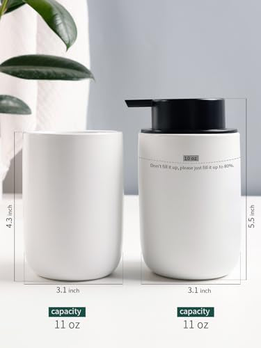 Bosilunlife Soap Dispenser and Toothbrush Holder Set - 11Oz Dish Hand Soap Dispenser Pump Ceramic Bathroom Counter Soap Toothbrush Holder Set White Bathroom Accessories Set - color: White-cylinder Liquid Pump & Toothbrush Holder
