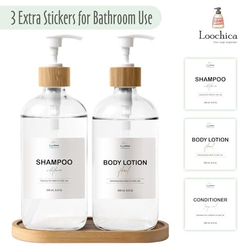 LOOCHICA Clear Glass Soap Dispenser Set with Tray, Transparent Dish and Hand Soap Dispenser Set, Refillable Reusable Apothecary Soap Pump Dispenser Bottles for Bathroom and Kitchen - color: A05-2 X Clear