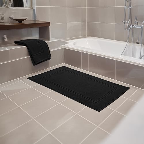Tens Towels Pack of 2 Bath Mats 100% Cotton, 20 x 32 Inches, Super Absorbent, Hotel Quality Premium Floor Towels, Luxurious, Soft & Quick Dry, Not a Bathroom Rug, Black - color: Black
