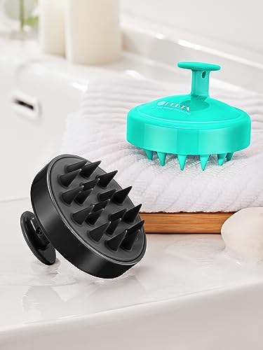 HEETA Scalp Massager Hair Growth 2-Pack, Soft Silicone Scalp Scrubber Shampoo Brush for Exfoliation Dandruff Removal Head Massage Stress Relax, Wet & Dry Use for Women Men Thick Thin Curly Hair Care - color: Whole Black & Green
