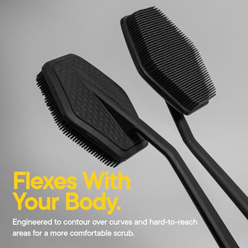 TOOLETRIES Silicone Back Scrubber for Shower, Bath Brush - Charcoal | Long ergonomic handle and non-slip grip make exfoliating hard-to-reach areas simple and comfortable. - color: Charcoal