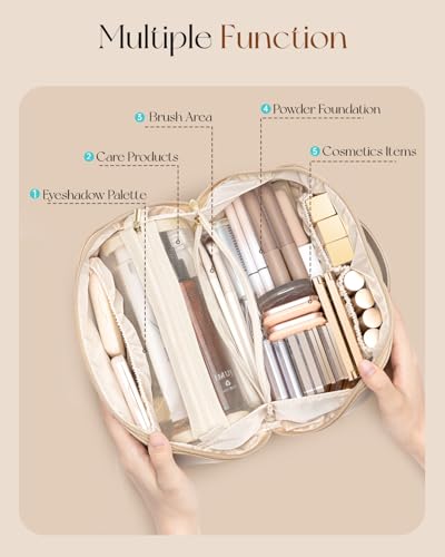 VLANDO Makeup Bag,Travel Toiletry Bag,Cosmetic Bag for Women PU Leather Portable Make up Bag for Skincare, Brushes & Travel Essentials-Toffee - color: 01.Toffee