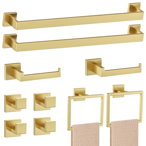 10-Piece Brushed Gold Bathroom Hardware Set Gold Towel Bar Set,Towel Holder/Rack for Bathroom,Stainless Steel Wall-Mounted 23.6 Inch Bathroom Accessories Set - color: 10 Pcs Brushed Gold