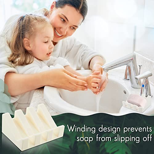 Cunhill 2 Pieces Silicone Soap Dish Self Draining Soap Dish Shower Waterfall Bar Soap Holder Tray with Drain Soap Saver for Kitchen Bathroom Accessories (Black,Cream White) - color: Black, Cream White