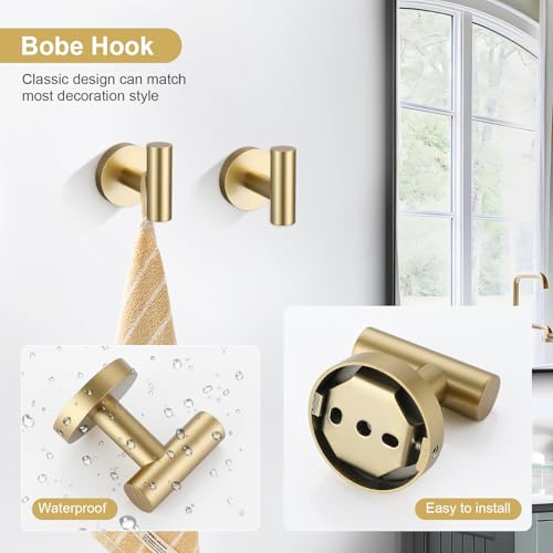 TQKAG Brushed Gold Bathroom Hardware Set 6-Piece Bathroom Accessory Set 23.6 Inch Round Stainless Steel Towel Bar Set Wall Mounted - color: Brushed Gold, size: 6-Pieces Set
