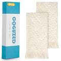 CoguZed 2 Pack Hand Towels for Bathroom 27.5x14 Inch Boho 100% Turkish Cotton Absorbent Soft Decorative Face Towel Set for Guest Bathroom Kitchen Farmhouse Decor Cream White