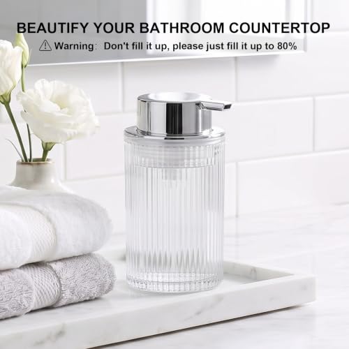 KASUNTING Foaming Soap Dispenser, 11 Fl Oz Clear Glass Foam Hand Soap Dispenser for Bathroom & Kitchen, Refillable Foaming Bottle with Sliver Pump, Modern Ribbed Dish Soap Foam Dispenser - color: Clear Bottle+ Sliver Pump, size: Foam-1 Pack