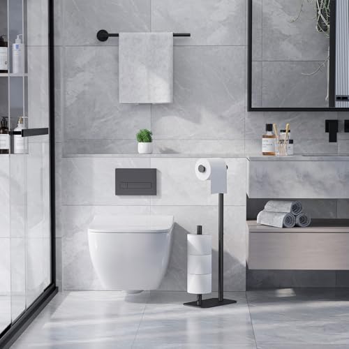 Kitsure Toilet Paper Holder Free Standing - Large Capacity Toilet Paper Holder for 4 Rolls, Rustproof Toilet Paper Stand with Non-Slip Stable Base, Black, Medium - color: Black, size: Medium - 1 Pack