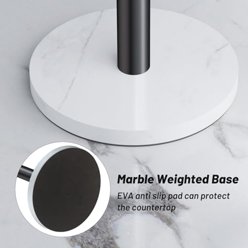 VEHHE Marble Paper Towel Holder for Kitchen Countertop, Standing Paper Towel Stand with Weighted Base & EVA Non-Slip Pad, for Bathroom or Kitchen (Black) - color: Marble Base | Black