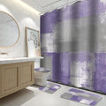 Lnond 4Pcs Purple Bathroom Shower Curtain Sets with Rugs, Purple and Grey Painting Art Bathroom Sets with Shower Curtain and Rugs and Accessories - color: 1-purple