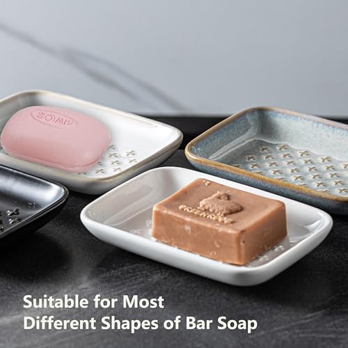 Gomakren Ceramic Soap Dish, 5.5in Shower Soap Holder Bathroom Sink, White | Prevents soggy soap, non-slip bottom, easy to clean, stackable counter decor, multi-use for kitchen sink, sponge & jewelry - color: White, size: Cross