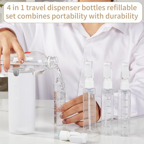 4 in 1 Travel Dispenser Bottle - Refillable Leak Proof and Portable for Shampoo, Conditioner, Shower Gel & Toiletries - Perfect for Vacation, Camping & Gym. (White+Green) - color: White+green