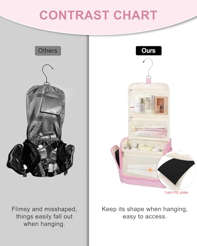 Relavel Hanging Toiletry Bag for Women, Travel Makeup Bag Cosmetic Organizer Toiletries Shower Bag for Travel Essentials, Accessories, Cute Gifts for Girls, Pink - color: Pink