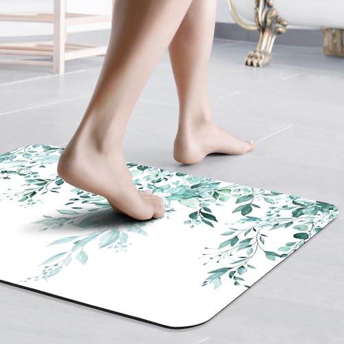 Gibelle Eucalyptus Leaves Bath Mat Rug Set 2 Piece, Super Absorbent Quick Dry Bathroom Rug Set, Non Slip Rubber Backed Bathroom Floor Mat for Tub Shower Sink (20"x32"+20"x32", Teal) - color: A006, size: 20" x 32" (2pcs)