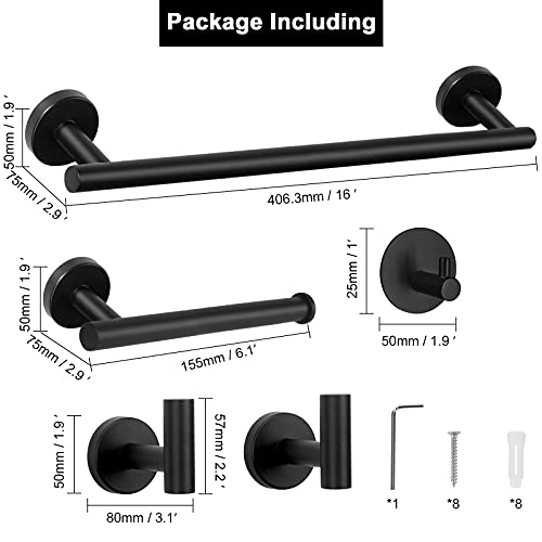 NearMoon Bathroom Hardware Set SUS 304 Thicken Stainless Steel-Towel Bar Set Include 16" Towel Rod, Toilet Paper Holder, Multifunctional Hooks Bathroom Accessories (Matte Black, 5 Pcs) - color: Matte Black