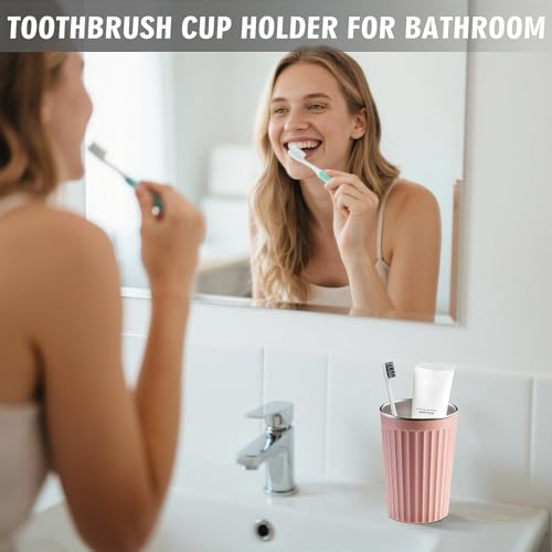 Toothbrush Cup for Bathroom-12oz Unbreakable Stainless Steel Bathroom Cup,Easy to Clean Toothbrush Mouthwash Cup, Reusable Bathroom Tumbler Cups for Home/School/Office(3" x 4.5") (Pink) - color: Pink