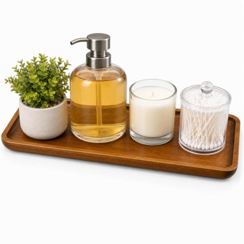 Acacia Wood Bathroom Vanity Tray, 12 Inch Wooden Decorative Tray for Toilet Tank, Coffee Table, Kitchen Counter, Makeup, Perfume, Coffee Bar, Snacks, Candles and Home Decor - size: 12 Inch
