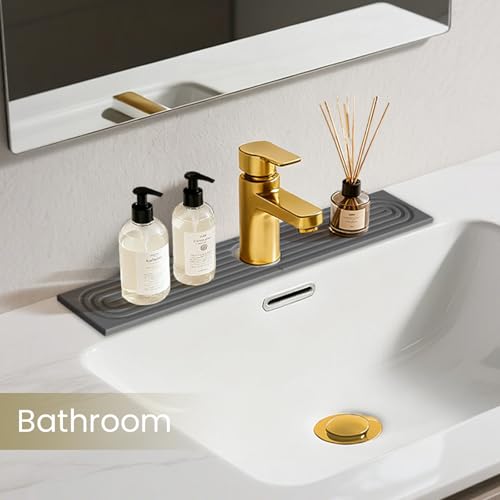 Diatomite Faucet Mat for Kitchen Sink, Quick-Dry Stone-Like Sink Mat, Flat Lay Absorbent Countertop Drying Mat for Faucet Area, Hard Diatomite Mat, Gray, 23.6 x 4 in - color: Gray