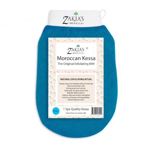 Kessa Exfoliating Mitt – Teal for Radiant Skin | Microdermabrasion, Removes dead skin, dirt and grime, spray tan removal - color: Teal Blue, size: 1 Count (Pack of 1)
