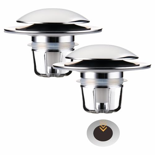 WELLUP Chrome Bathroom Sink Drain Stopper 2 Pack,Pop Up Sink Drain Stopper | Universal Sink Stopper Replacement,Pop Up Bathroom Sink Drain with Hair Catcher,Fits 1 1/8"-1 1/2",Anti-Clogging Design - color: Chrome Plated-2