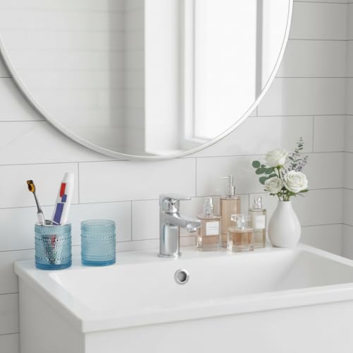 Blue Toothbrush Holders for Bathrooms, Glass Toothbrush Holder with 2 Slot Divider, 10oz Bathroom Tumbler and Mouthwash Cup, Tooth Brush Holder for Brushes, Toothpaste - color: Blue