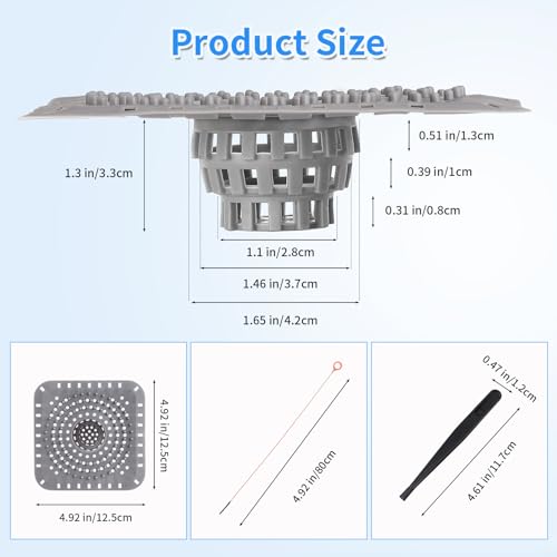 Premium Silicone Shower Drain Cover Hair Catcher, 3 Pack with Clean-Out Tool & Drain Clog Remover, Bathroom Sink Strainer - Flexible & Durable for Tub Shower, Bath, Laundry