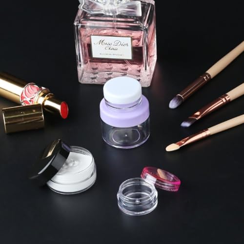 Accmor 10 Pieces Makeup Travel Containers with Lids 0.11/0.18/0.35/0.53/0.7 OZ Size Cosmetic Jars with 5 Pieces Mini Spatulas for Gift, Makeup Sample Container(White & Blue) - color: White+Blue