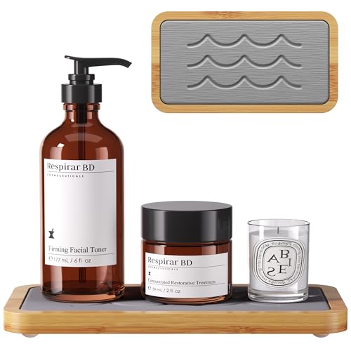 Water Absorbing Stone Tray for Sink, Kitchen Sink Caddy Organizer, Diatomite Bathroom Vanity Counter Tray, Soap Dispenser Sponge Holder, Fast Drying Stone Faucet Mat with Bamboo Tray - color: Dark Gray