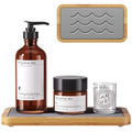 Water Absorbing Stone Tray for Sink, Kitchen Sink Caddy Organizer, Diatomite Bathroom Vanity Counter Tray, Soap Dispenser Sponge Holder, Fast Drying Stone Faucet Mat with Bamboo Tray - color: Dark Gray