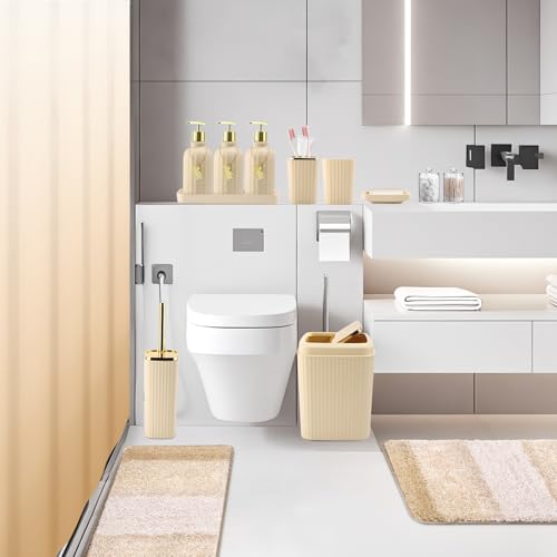 32PCS Bathroom Set Bathroom Sets with Shower Curtain and Rugs Beige Bathroom Accessories,Shower Curtain Set,Bathroom Rug Set with Bathroom Trash Can - size: Bath Set+Gradient Shower Curtain+Bath Rugs, style: Beige