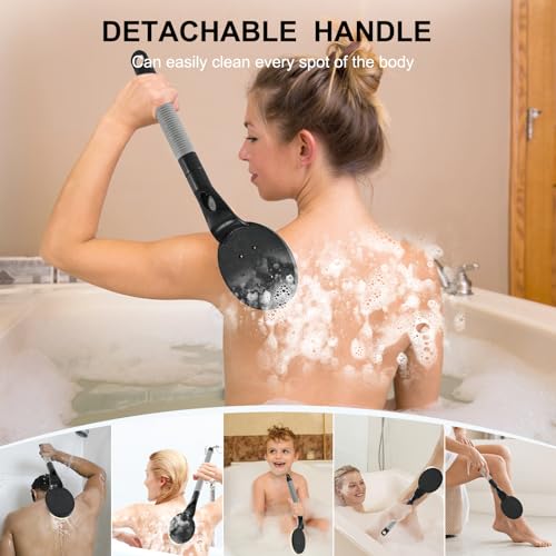 Back Scrubber Anti Slip for Shower, 21.7” Detachable Back Bath Brush for Shower, Back Scrubber, Exfoliation and Improved Skin Health for Elderly with Limited Arm Movement, Disabled (21.7” Black) - color: 21.7” Black
