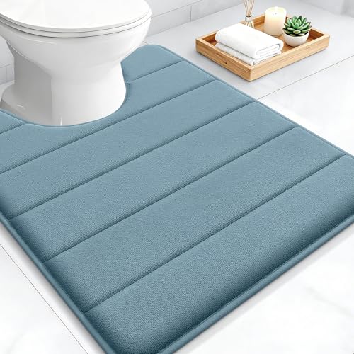 OLANLY Memory Foam Toilet Rugs U Shaped 24x20, Super Soft Absorbent Contour Bath Rugs, Quick Dry, Machine Washable Toilet Mat, Bathmat Floor Carpet, Bathroom Home Decor Accessories, Airy Blue - color: Airy Blue, size: 24" X 20" Contour Rug