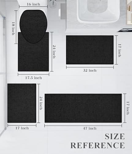 chakme Bathroom Rug Sets 5 Piece, Ultra Thin Quick Dry Bath Mat, Absorbent Bath Mat for Bathroom Non Slip Machine Washable, (Black) - color: Black, size: 5piece
