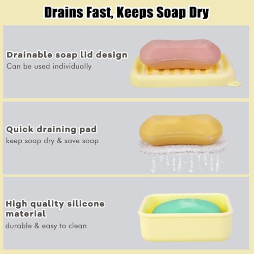 Silicone Travel Soap Case, Leak-Proof Soap Container with Drain Pad | Silicone Soap Holder, Travel Soap Case, Leak-Proof Soap Box, Removable Drain Tray, Portable Soap Container, Gym & Camping Use - color: Cream Yellow