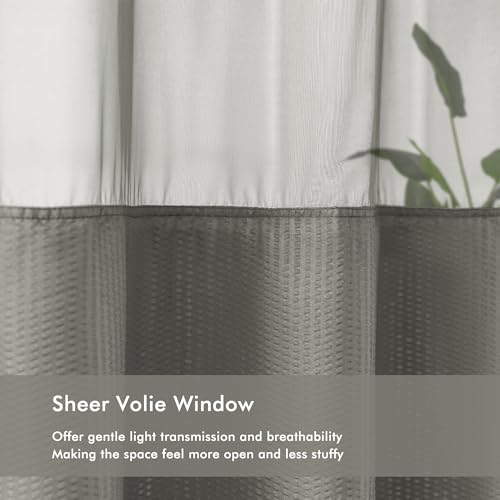 Mrs Awesome No Hook Shower Curtain with Snap-in LinerLess Time On/Off, Embossed Waffle-Look Textured Fabric Shower Curtain for Bathroom, Soft & Lightweight, 71x74, Gray - color: Grey, size: 71"W x 74"L (Pack of 1)