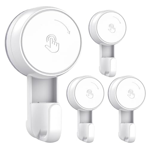 LUXEAR Heavy Duty Waterproof Shower Hooks 4 Pack - Suction Hook, No Drill Damage-Free Removable Reusable Wall Hooks for Bathroom Kitchen Towel Bathrobe Loofah Shower Hooks (Max Load 11LB/5KG) - size: 4 Pack Single