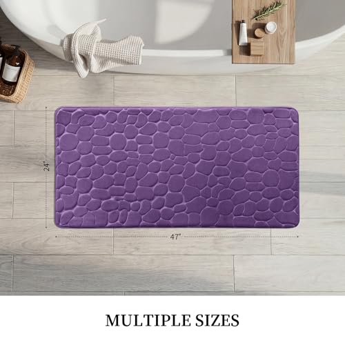 YIHOUSE Memory Foam Runner Rug, Cobblestone Bathroom Runner Rugs Super Water Absorbent Bath Mats for Bathroom Machine Washable Bath Rugs for Hallway Bedroom Laundry Room(24 x 47,Eggplant) - color: Eggplant Single, size: 2' x 3'11" (Rectangular)