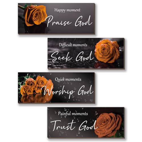ONIZHITY 4Pcs Orange Bathroom Decor Orange Wall Decor Religious Bible Verse Orange Rose Wall Decor Rustic Wooden Christian Sign for Home Bathroom Office Bedroom Living Room Kitchen(orange 10x4) - color: Orange Rose