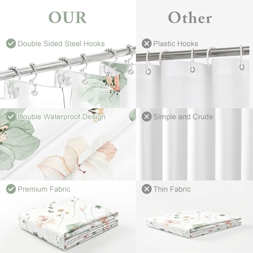 Gibelle Small Stall 3 in 1 Shower Curtain Set, Watercolor Floral Bath Curtain and PEVA Liner Set with 12 Double Sided Steel Hooks, Modern Waterproof Fabric Bathroom Curtain 36x72, Sage Green - color: Sage Green, size: 36"W x 72"L (Pack of 1)